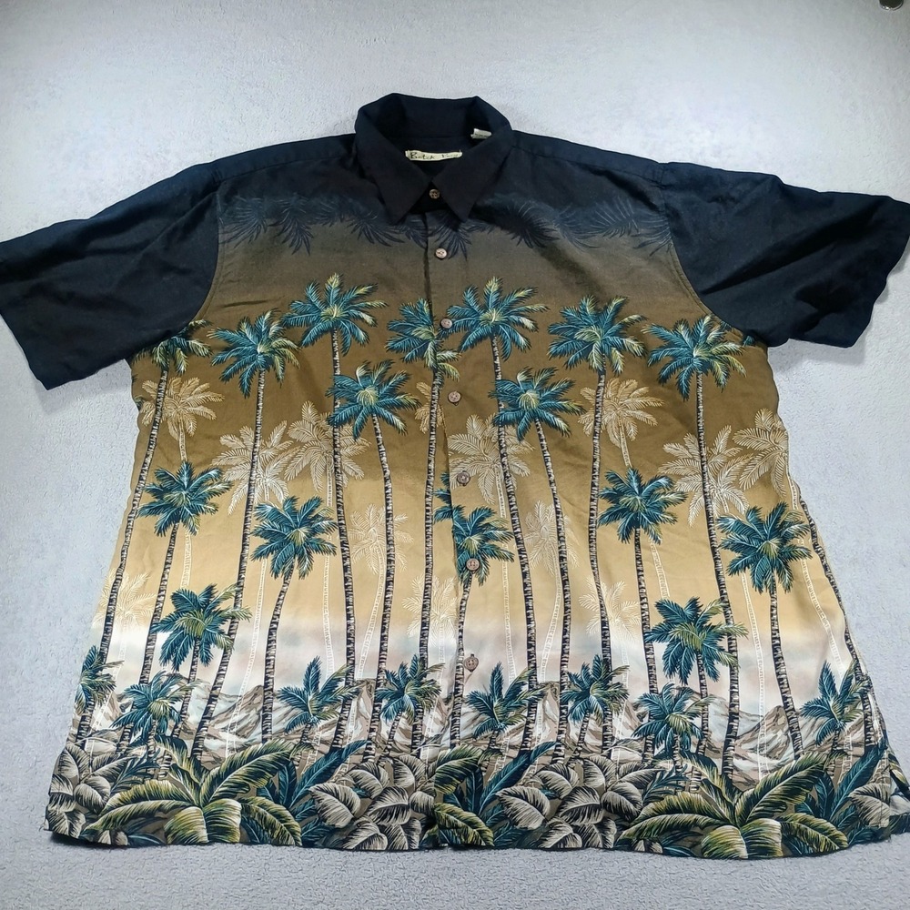 Batik Bay Mens Short Sleeve Tropical Palm Tree Print Black Brown XXL Rayon